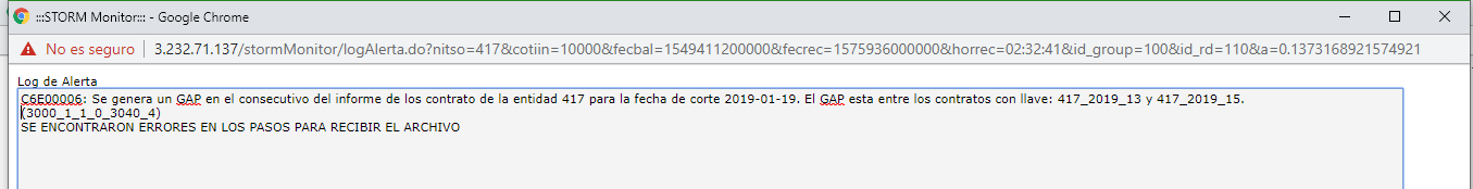 Mensaje de alerta generado por la fórmula